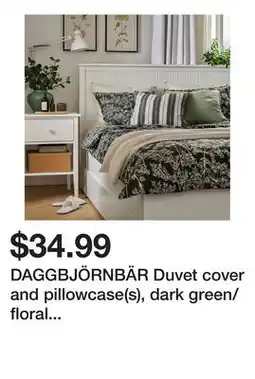 Ikea DAGGBJÖRNBÄR Duvet cover and pillowcase(s), dark green/floral pattern, Full/Queen (Double/Queen) offer