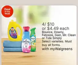 Walgreens Bounce, Downy, Febreze, Gain, Mr. Clean or Tide Simply offer