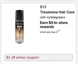Walgreens Tresemme Hair Care offer