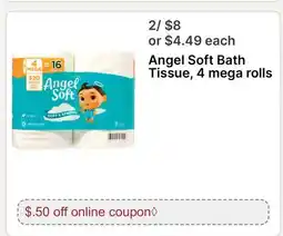 Walgreens Angel Soft Bath Tissue, 4 mega rolls offer