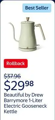Walmart Beautiful 1-Liter Electric Gooseneck Kettle 1200 W, Sage Green by Drew Barrymore offer