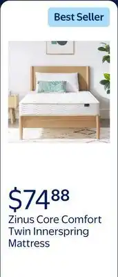 Walmart Zinus Core Comfort 6 Twin Mattress, Innerspring Mattress in a Box offer