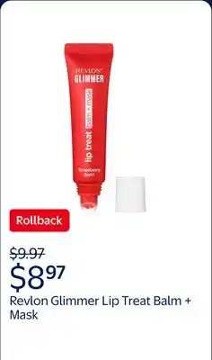 Walmart Revlon Glimmer Lip Treat Balm + Mask for Dry Lips, Overnight, 011 Strawberry Swirl, 0.4 fl oz offer