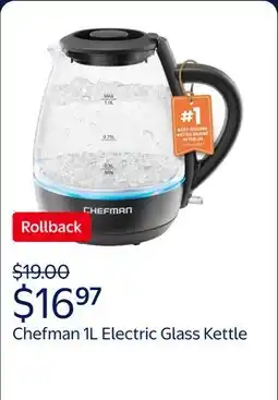 Walmart Chefman 1L Electric Glass Kettle w/ LED Indicator Light, Automatic Shutoff - Black offer