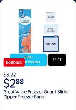 Walmart Great Value Freezer Guard Slider Zipper Freezer Bags offer