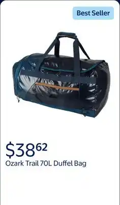 Walmart Ozark Trail 70L Coated Polyester Ripstop Duffel Bag with Backpack Straps, Blue offer