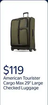 Walmart American Tourister Cargo Max 29 Softside Large Checked Spinner Luggage with Divider Pockets, Olive offer