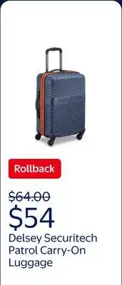 Walmart Securitech by Delsey, Patrol Carry-on Hardside Spinner Luggage Blue offer