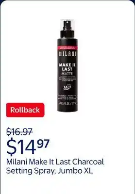 Walmart Milani Make It Last Charcoal Jumbo XL Setting Spray, Matte Finish, Long-Lasting, Mattifying offer