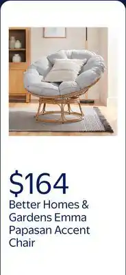 Walmart Better Homes & Gardens Emma Papasan Accent Chair, Gray Linen offer
