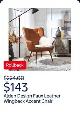 Walmart Alden Design Mid-Century Modern Faux Leather Wingback Accent Chair, Brown offer