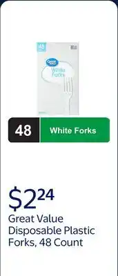 Walmart Great Value Disposable Plastic White Forks, 48 Count offer