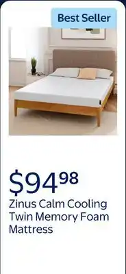 Walmart Zinus Calm 6 Twin Tight Top Cooling Gel Memory Foam Mattress, Pressure Relieving offer