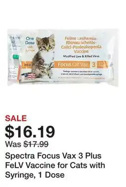 Tractor Supply Company Spectra Focus Vax 3 Plus FeLV Vaccine for Cats with Syringe, 1 Dose offer