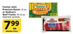Vons Farmer John Premium Bacon 12 oz. or Nathan's Beef Franks 10-12 oz offer