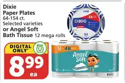 Albertsons Dixie Paper Plates 64-154 ct. or Angel Soft Bath Tissue 12 mega rolls offer