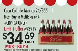 Smart & Final Coca-Cola de Mexico 24/355 ml offer