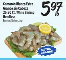 El Super Camarón Blanco Extra Grande sin Cabeza 26-30 Ct. White Shrimp Headless offer