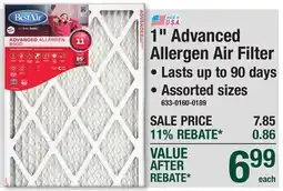 Menards 1 Advanced Allergen Air Filter offer