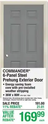 Menards COMMANDER 6-Panel Steel Prehung Exterior Door offer