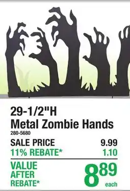 Menards 29-1/2H Metal Zombie Hands offer