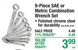 Menards 9-Piece SAE or Metric Combination Wrench Set offer