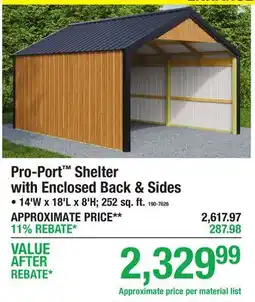 Menards Pro-Port Shelter with Enclosed Back & Sides offer