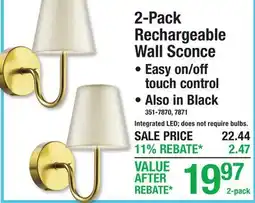 Menards 2-Pack Rechargeable Wall Sconce offer
