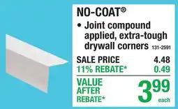 Menards NO-COAT Joint compound applied, extra-tough drywall corners offer