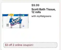 Walgreens Scott Bath Tissue, 12 rolls offer