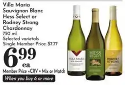 Pavilions Villa Maria Sauvignon Blanc, Hess Select or Rodney Strong Chardonnay offer