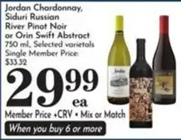 Pavilions Jordan Chardonnay, Siduri Russian River Pinot Noir or Orin Swift Abstract offer