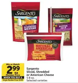 Vons Sargento sliced, shredded or american cheese offer