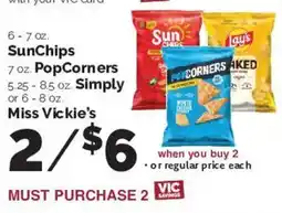 Harris Teeter SunChips, PopCorners, Simply, or Miss Vickie's offer