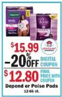 Schnucks Depend or Poise Pads offer