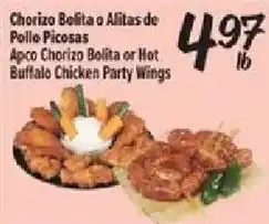 Fiesta Mart Apco Chorizo Bolita or Hot Buffalo Chicken Party Wings offer