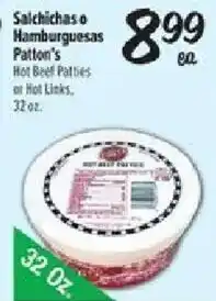 Fiesta Mart Patton's Hot Beef Patties or Hot Links offer