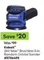 Lowe's Kobalt 24V Max Brushless 5-In Random Orbital Sander offer