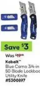 Lowe's Kobalt Blue Camo 3/4-in 50-Blade Lockback Utility Knife offer