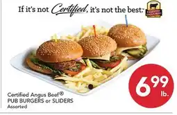 Pete's Fresh Market Certified Angus Beef PUB BURGERS or SLIDERS offer