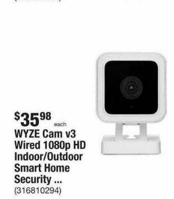 The Home Depot Wyze Cam V3 Wired 1080p Hd Indoor Outdoor Smart Home Security... offer