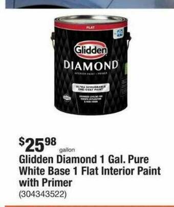The Home Depot Glidden Diamond 1 Gal. Pure White Base 1 Flat Interior Paint With Primer offer