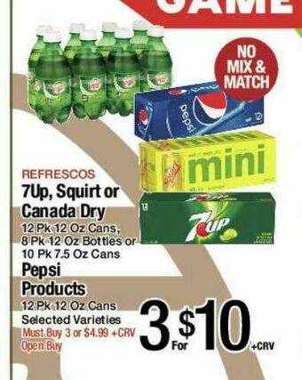 Jons International 7up, Squirt Or Canada Dry, Pepsi Products offer