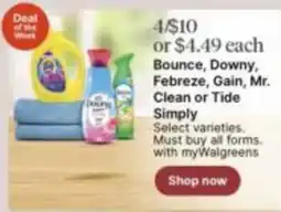 Walgreens Bounce, Downy, Febreze, Gain, Mr. Clean or Tide Simply offer