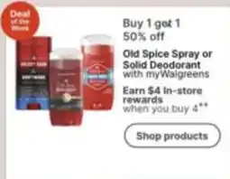 Walgreens Old Spice Spray or Solid Deodorant offer