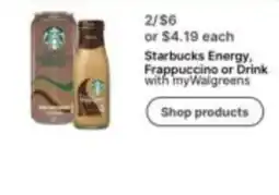 Walgreens Starbucks Energy, Frappuccino or Drink offer