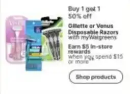 Walgreens Gillette or Venus Disposable Razors offer