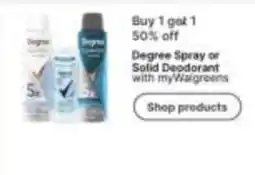 Walgreens Degree Spray or Solid Deodorant offer