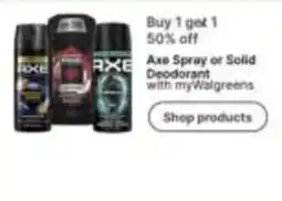 Walgreens Axe Spray or Solid Deodorant offer