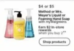 Walgreens Method or Mrs. Meyer's Liquid or Foaming Hand Soap offer